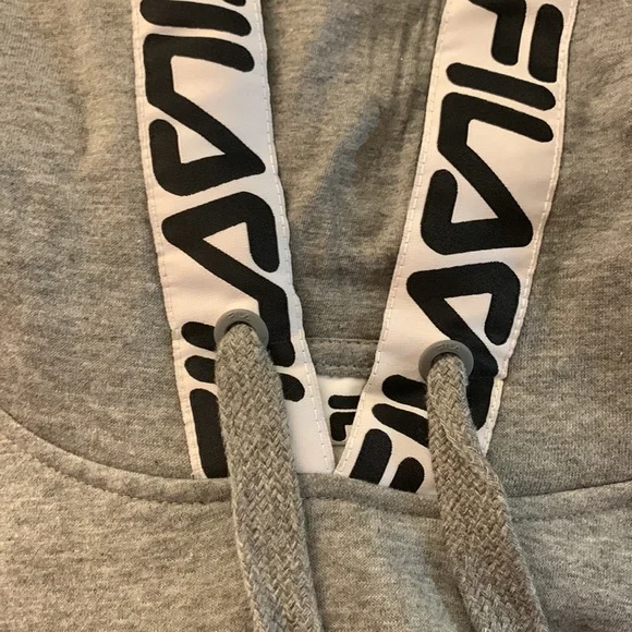 Fila Logo Taping Crop Hoodie - Gray & White 2X - Picture 3 of 5